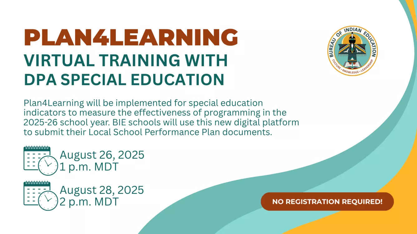 Graphic: Plan4Learning Virtual Training with DPA Special Education. August 26 and August 28, 2025. No registration required.