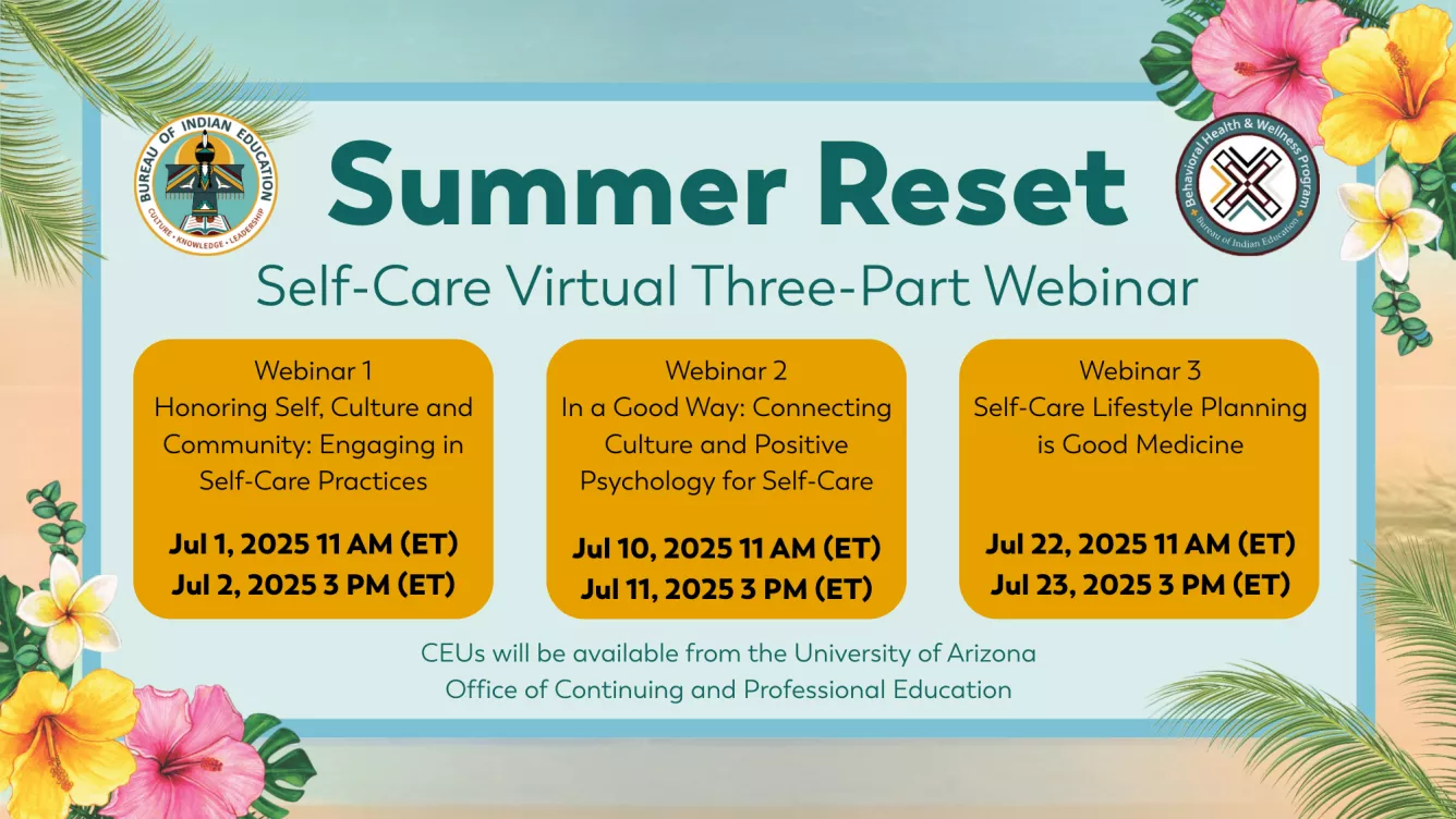 Graphic: Summer Rest Self-Care Virtual Three-Part Webinar throughout July