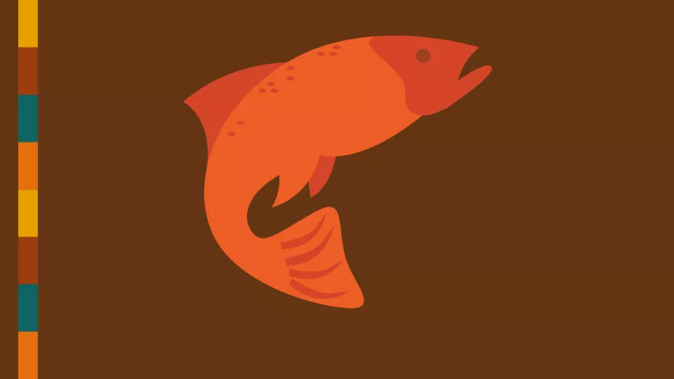 Graphic of a cartoon salmon.